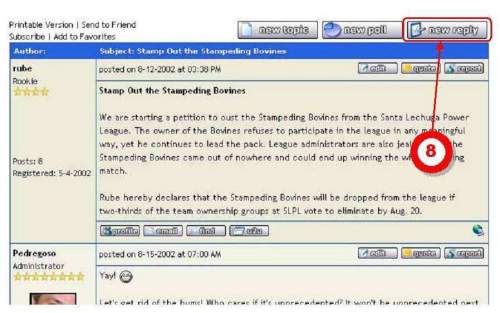 (8) After reading the messages, you can add a "reply" by clicking on the New Reply button. (This button will be available at the bottom of the screen, too.)